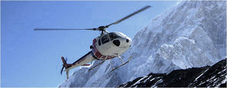 helicopter over mountains in Nepal