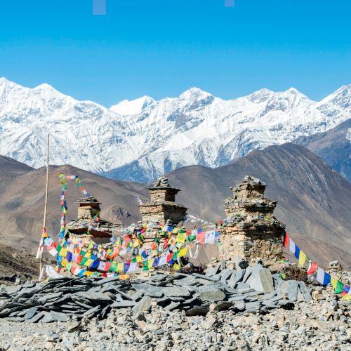 Kingdom of Mustang with Nilgiri and Annapurna peaks in the far background